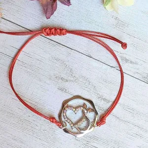 Heart and Devil's Tail Rhinestone Waxed Cord surfer Bracelet