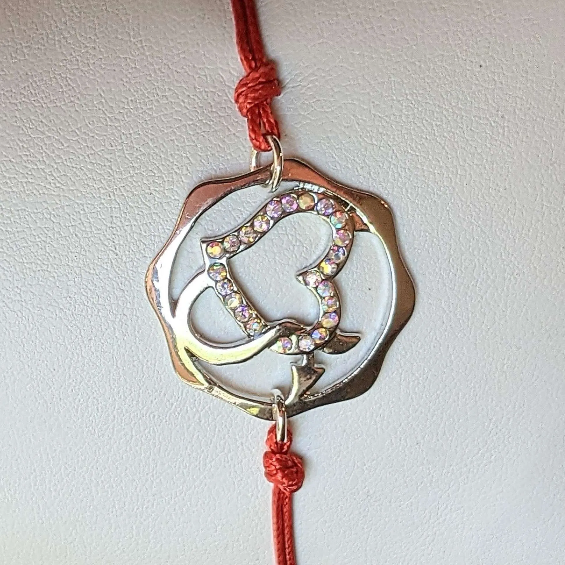 Heart and Devil's Tail Rhinestone Waxed Cord surfer Bracelet