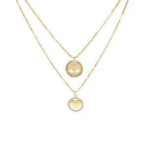 Heart and Tree of Life Zirconia Stones Pendant Necklace box link chain