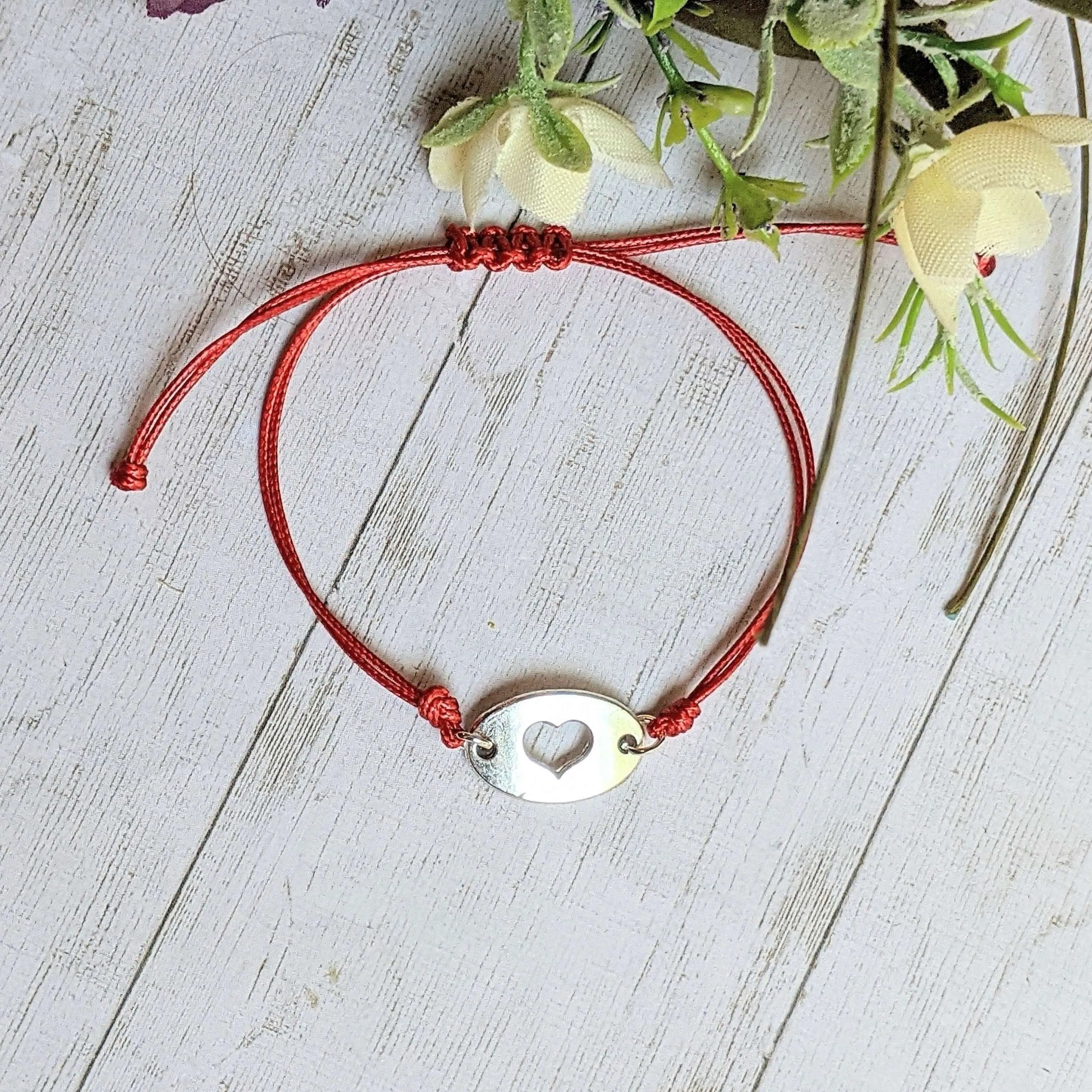 Heart Cut-Out Waxed Cord surfer Bracelet