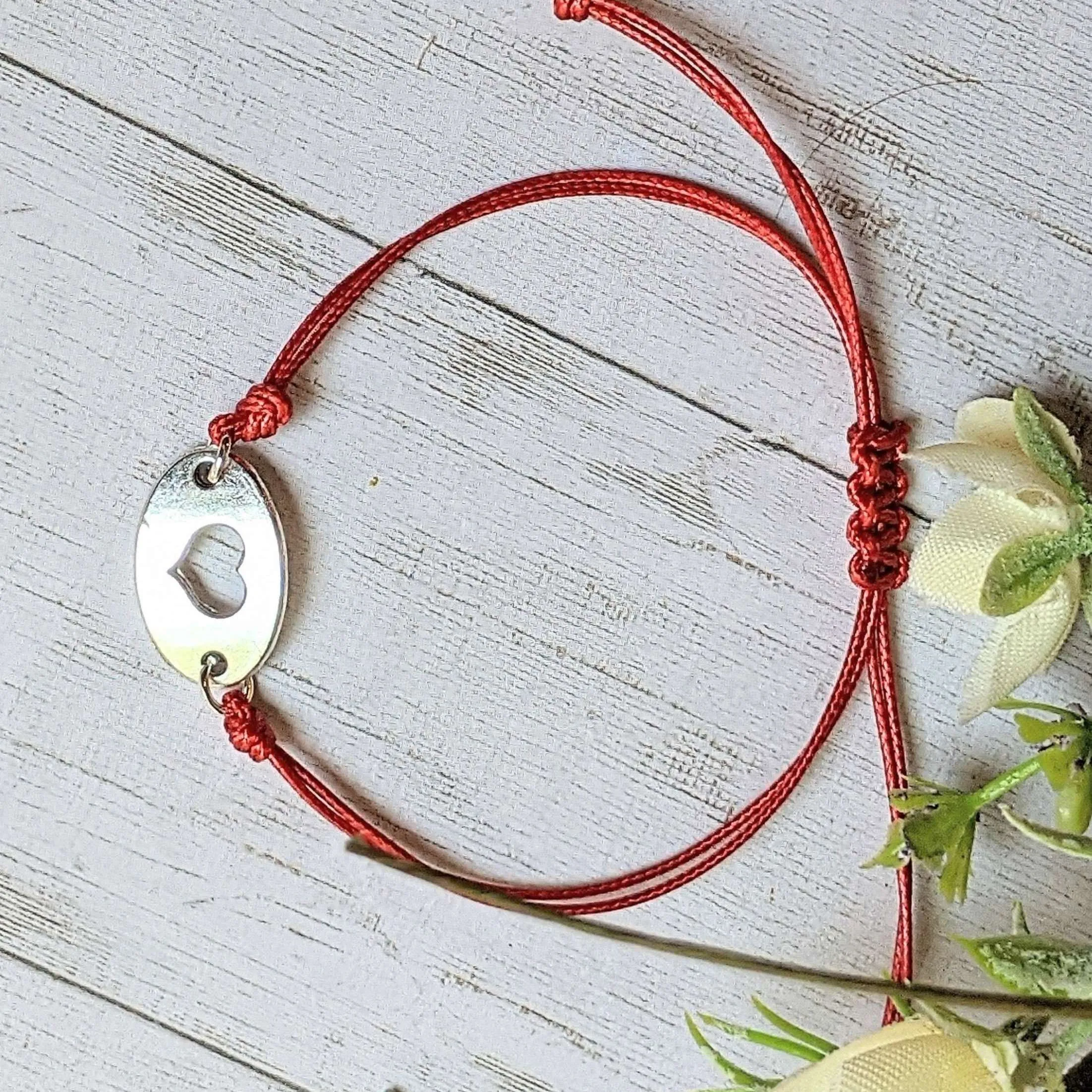 Heart Cut-Out Waxed Cord surfer Bracelet