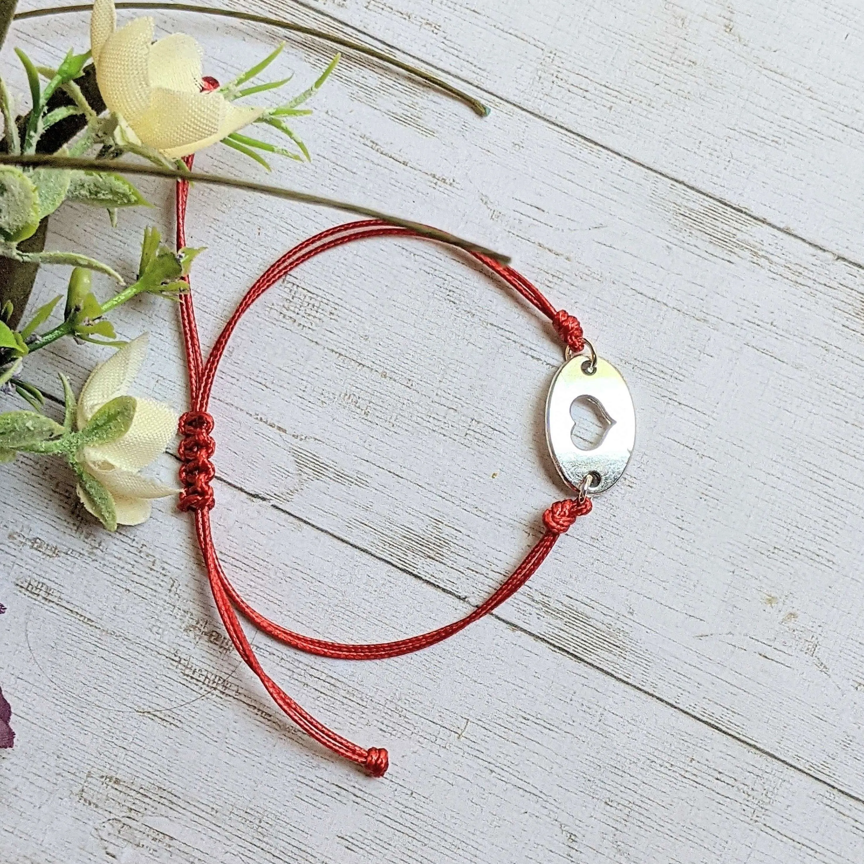 Heart Cut-Out Waxed Cord surfer Bracelet