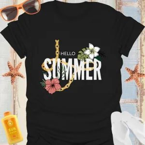 Hello Summer Tshirt Vibrant Tropical Design Hibiscus