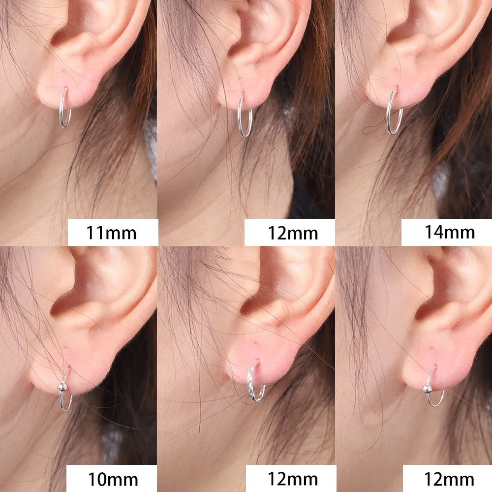 High Quality 1 Pair 6-18mm Small Hoop Earrings Silver Color Circle Hoop Earring for Women Men Ear Rings Clip Huggie Earrings