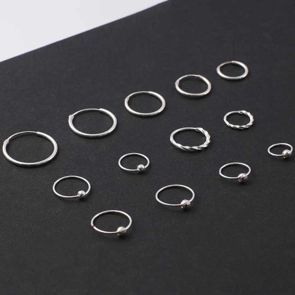 High Quality 1 Pair 6-18mm Small Hoop Earrings Silver Color Circle Hoop Earring for Women Men Ear Rings Clip Huggie Earrings