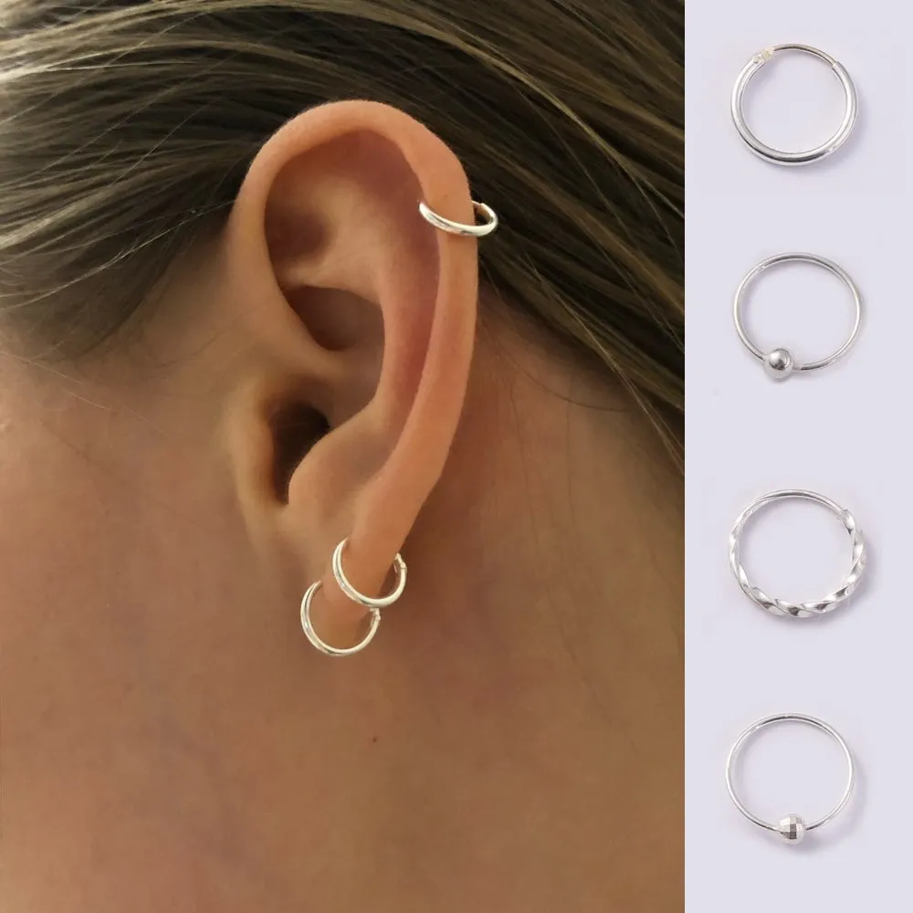 High Quality 1 Pair 6-18mm Small Hoop Earrings Silver Color Circle Hoop Earring for Women Men Ear Rings Clip Huggie Earrings