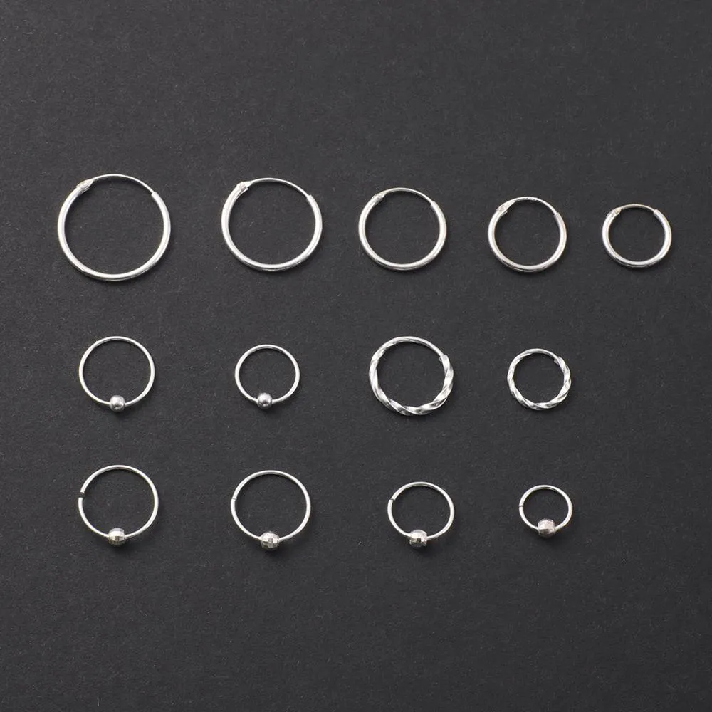 High Quality 1 Pair 6-18mm Small Hoop Earrings Silver Color Circle Hoop Earring for Women Men Ear Rings Clip Huggie Earrings