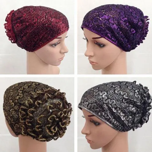 High Quality Double-Lace Flower UnderHijab Muslim Hijab Caps Islamic Underscarf