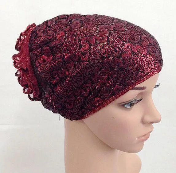 High Quality Double-Lace Flower UnderHijab Muslim Hijab Caps Islamic Underscarf