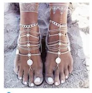 High Quality Women/Girl Silver Chain Fashion Bangle Handmade Floral Coin Boho Gypsy Beachy Ethnic Foot Anklet Bracelets Jewelry