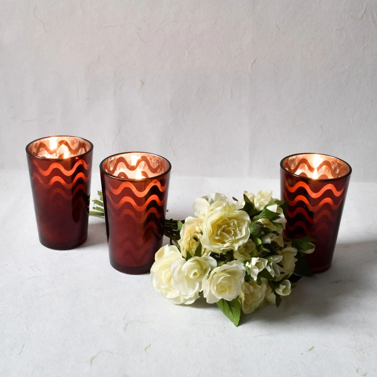 Home Artisan Clarisse Red Swirl Candles - Set of 3