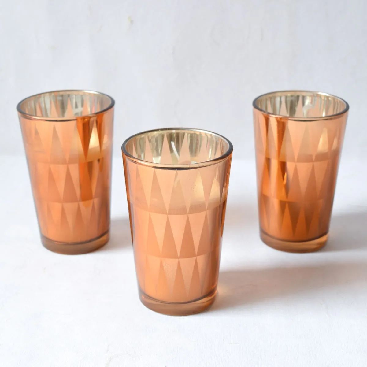 Home Artisan Clarisse Triangle-Pattern Copper Gold Candles - Set of 3