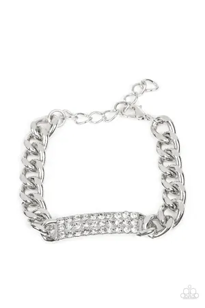 Icy Impact - White - Rhinestone Bar Chunky Lobster Claw Paparazzi Bracelet