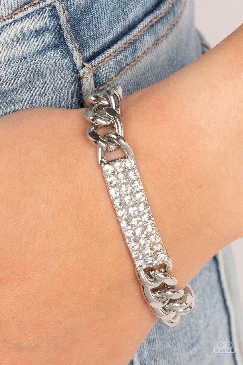 Icy Impact - White - Rhinestone Bar Chunky Lobster Claw Paparazzi Bracelet