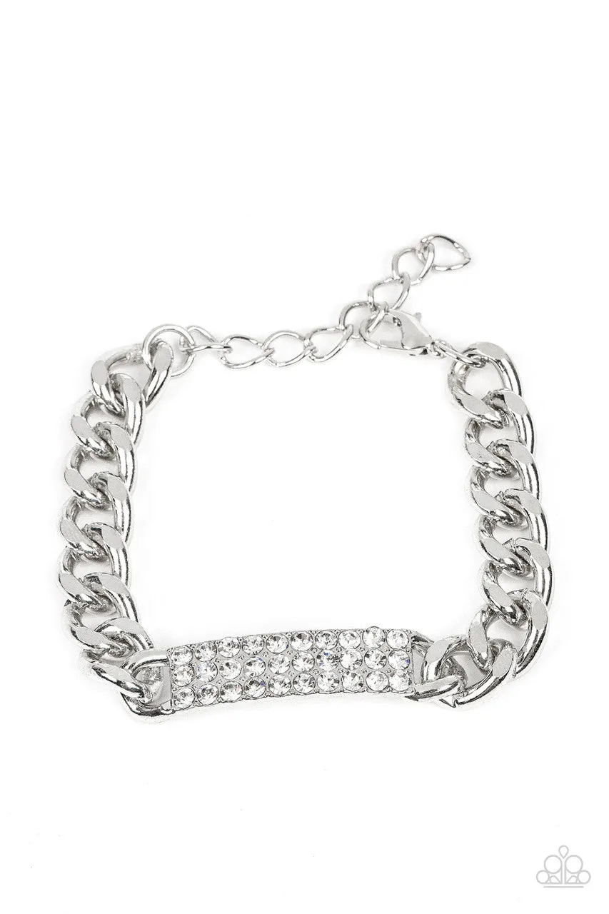 Icy Impact - White - Rhinestone Bar Chunky Lobster Claw Paparazzi Bracelet