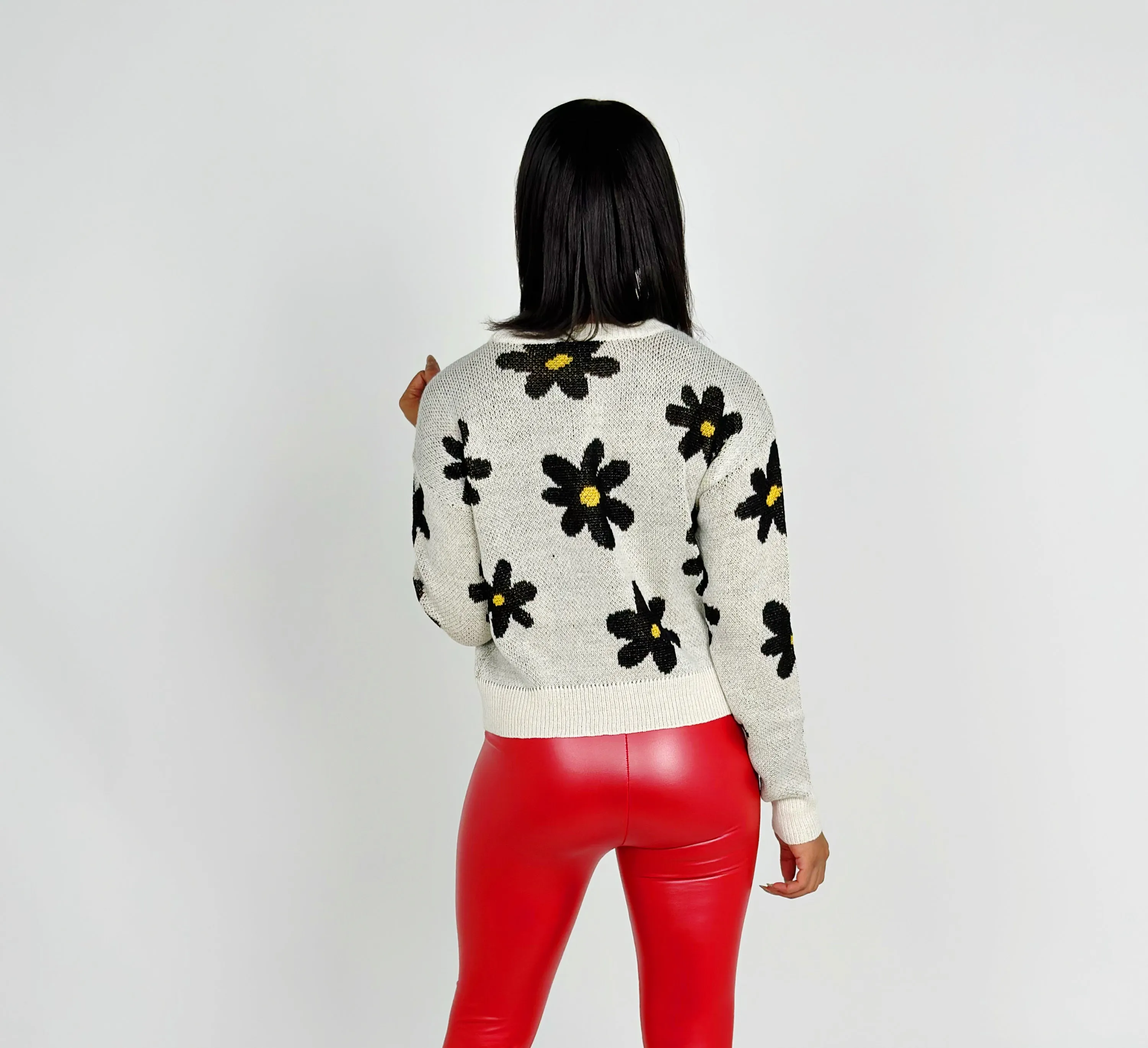 Ivory Round Neck Jacquard Sweater