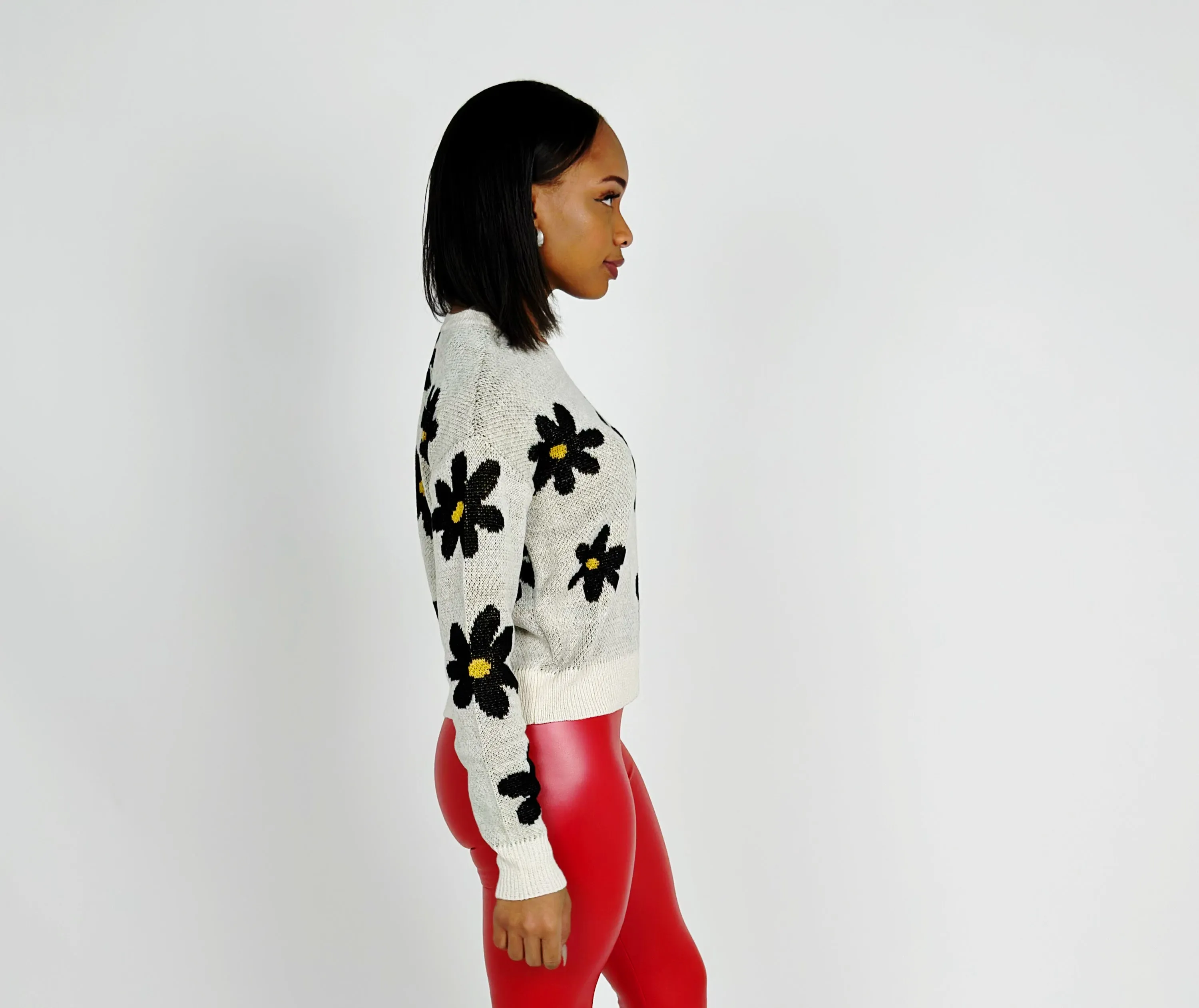 Ivory Round Neck Jacquard Sweater