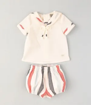 JOSE VARON - Stripe Short Set - White