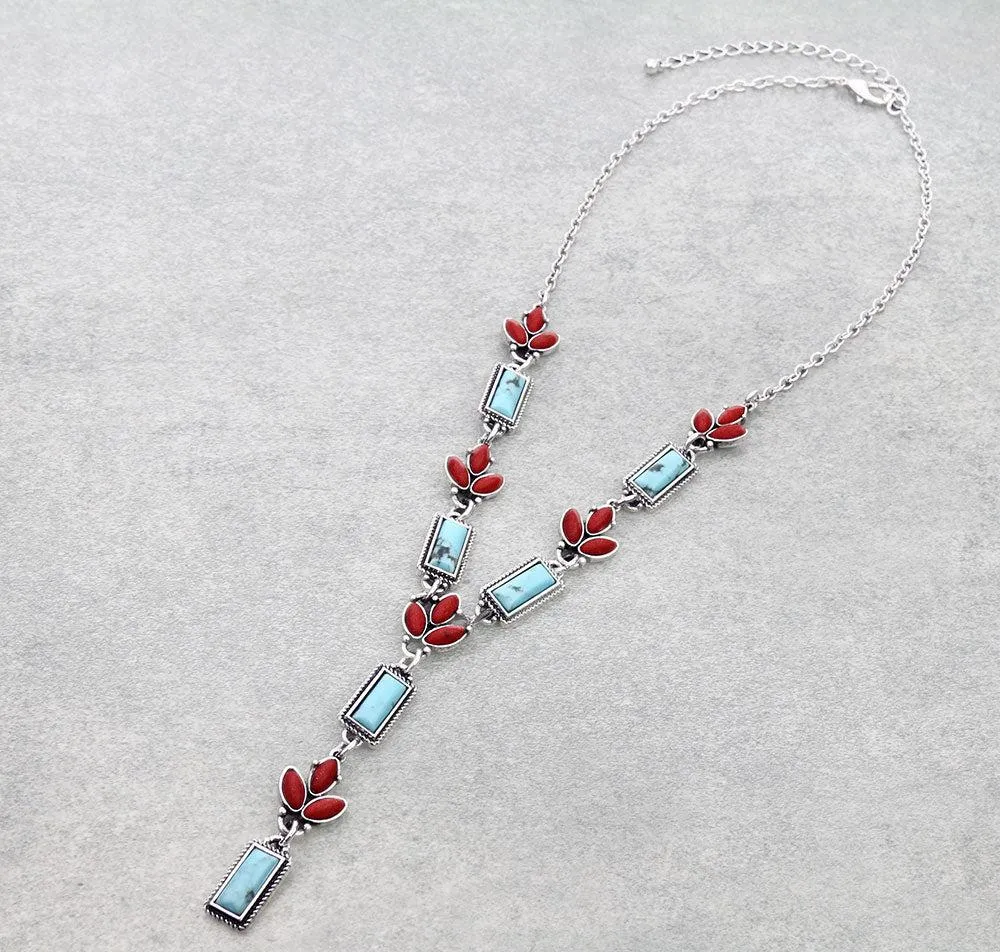 Josephine Fashion Red & Turquoise Stone Y Necklace Or Earrings