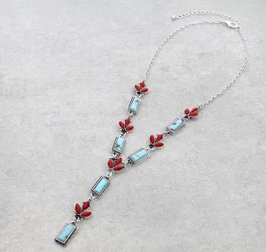 Josephine Fashion Red & Turquoise Stone Y Necklace Or Earrings