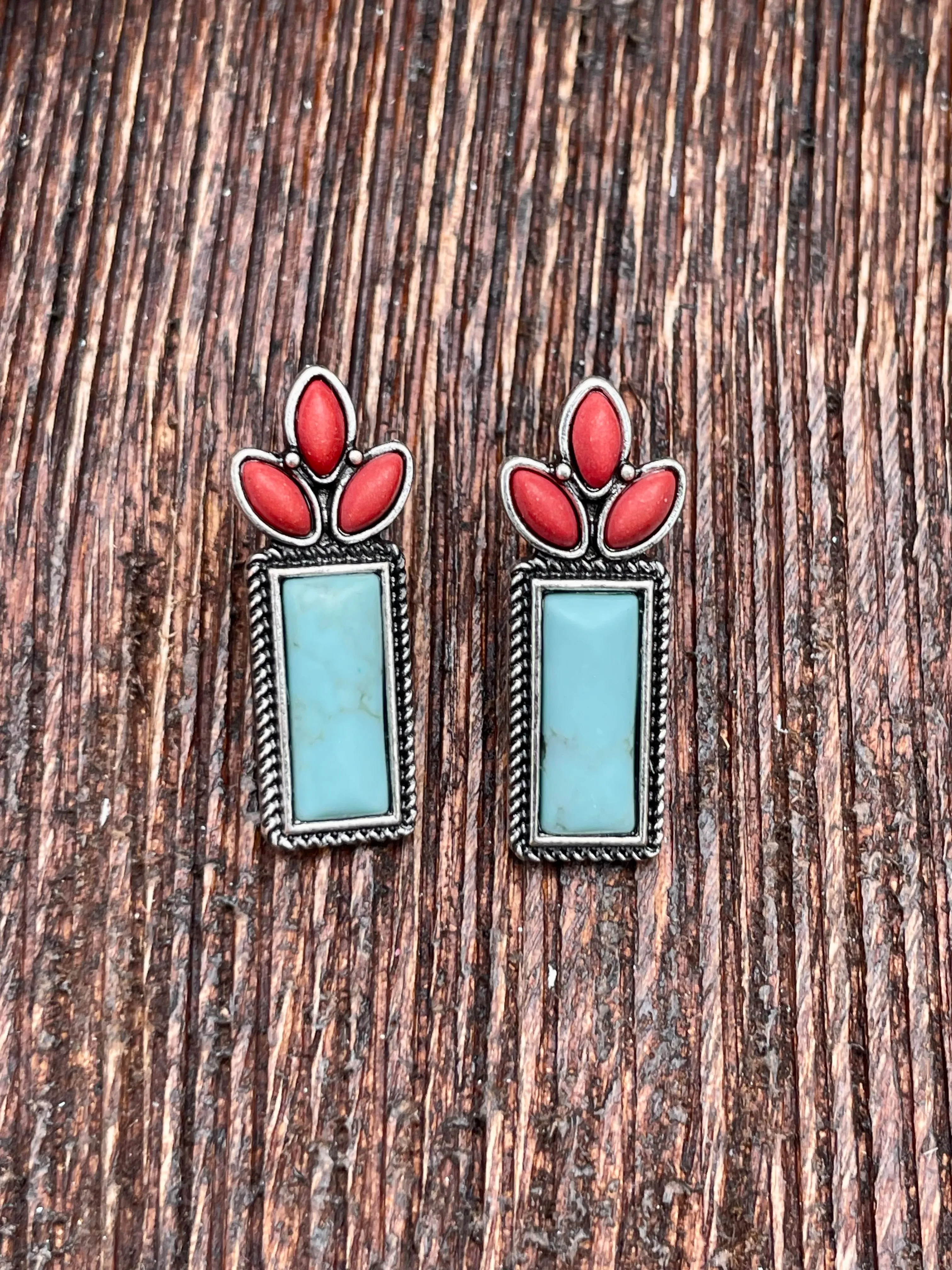 Josephine Fashion Red & Turquoise Stone Y Necklace Or Earrings