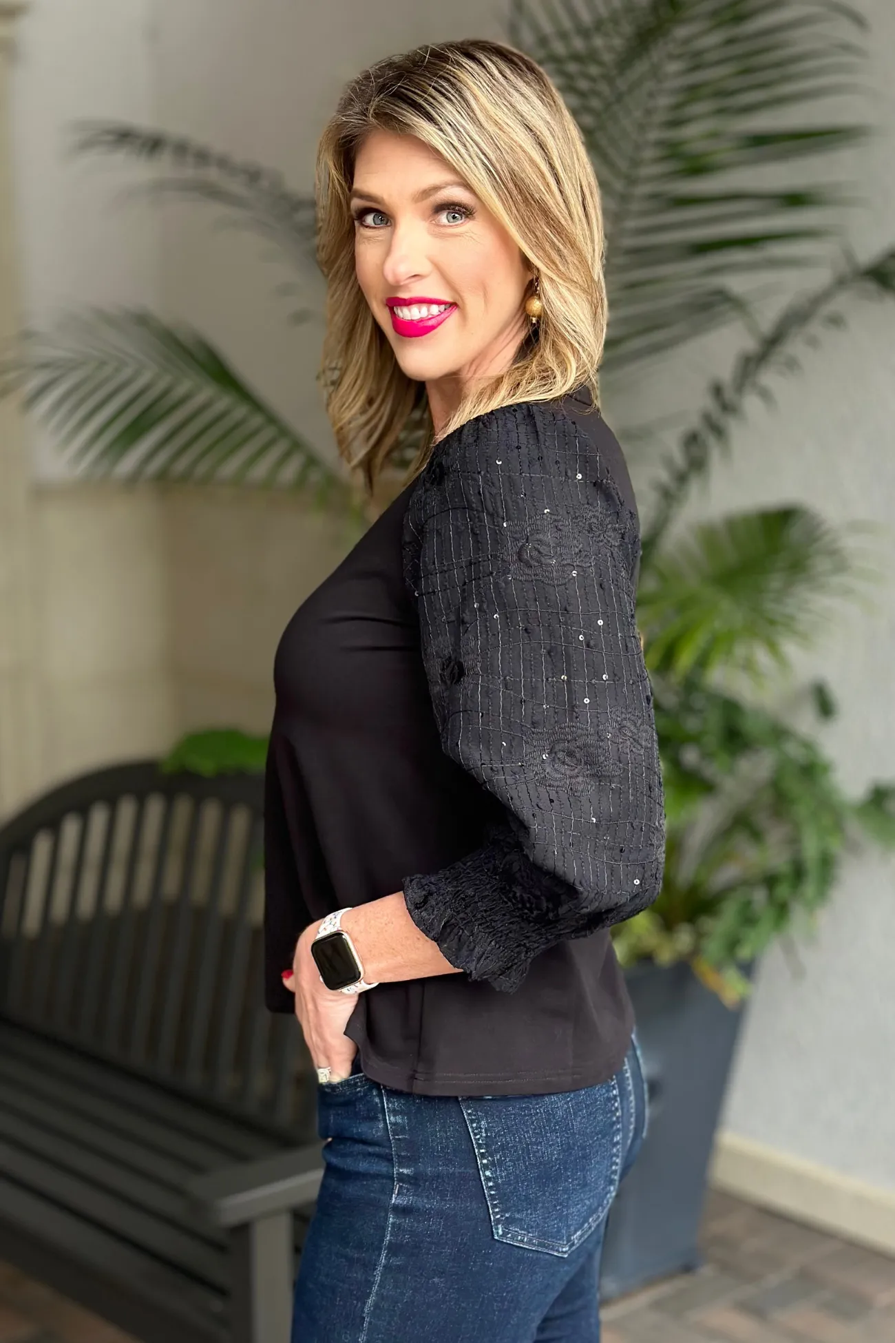 Joy Joy: Wear It Well Embroidered Sleeve Knit Top