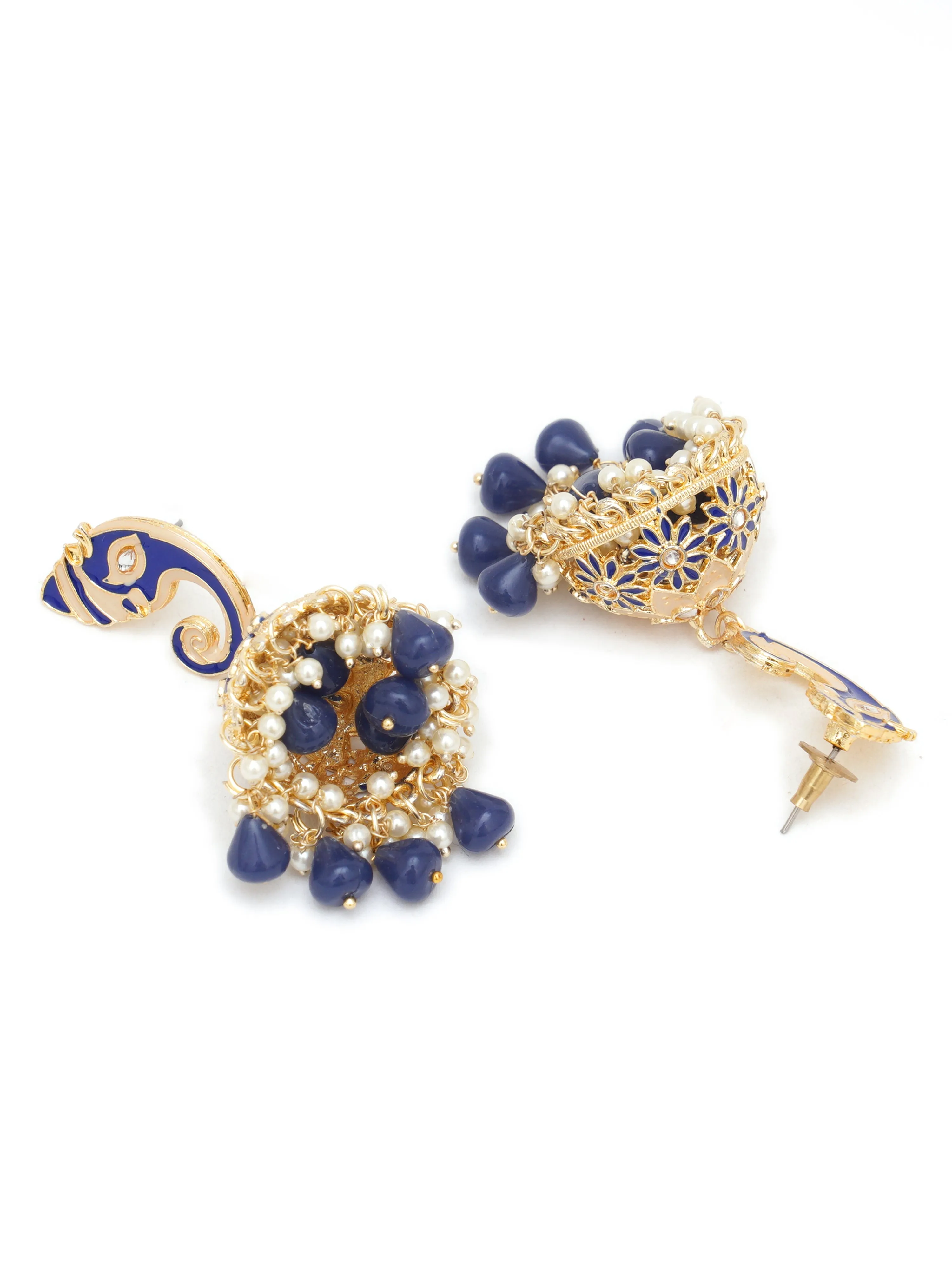 Karatcart Gold Plated Blue Lord Ganesha Jhumki Earrings for Women