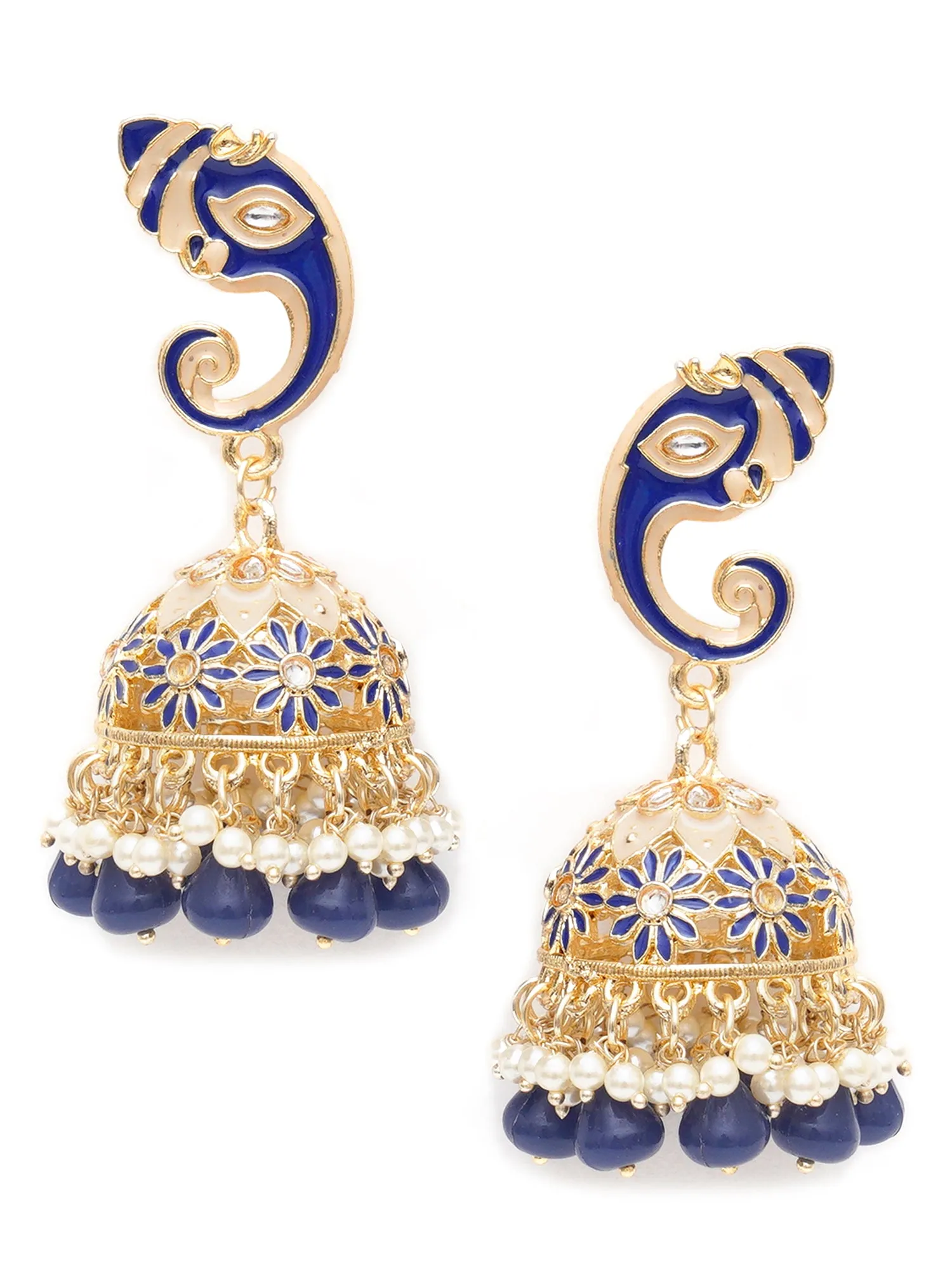 Karatcart Gold Plated Blue Lord Ganesha Jhumki Earrings for Women