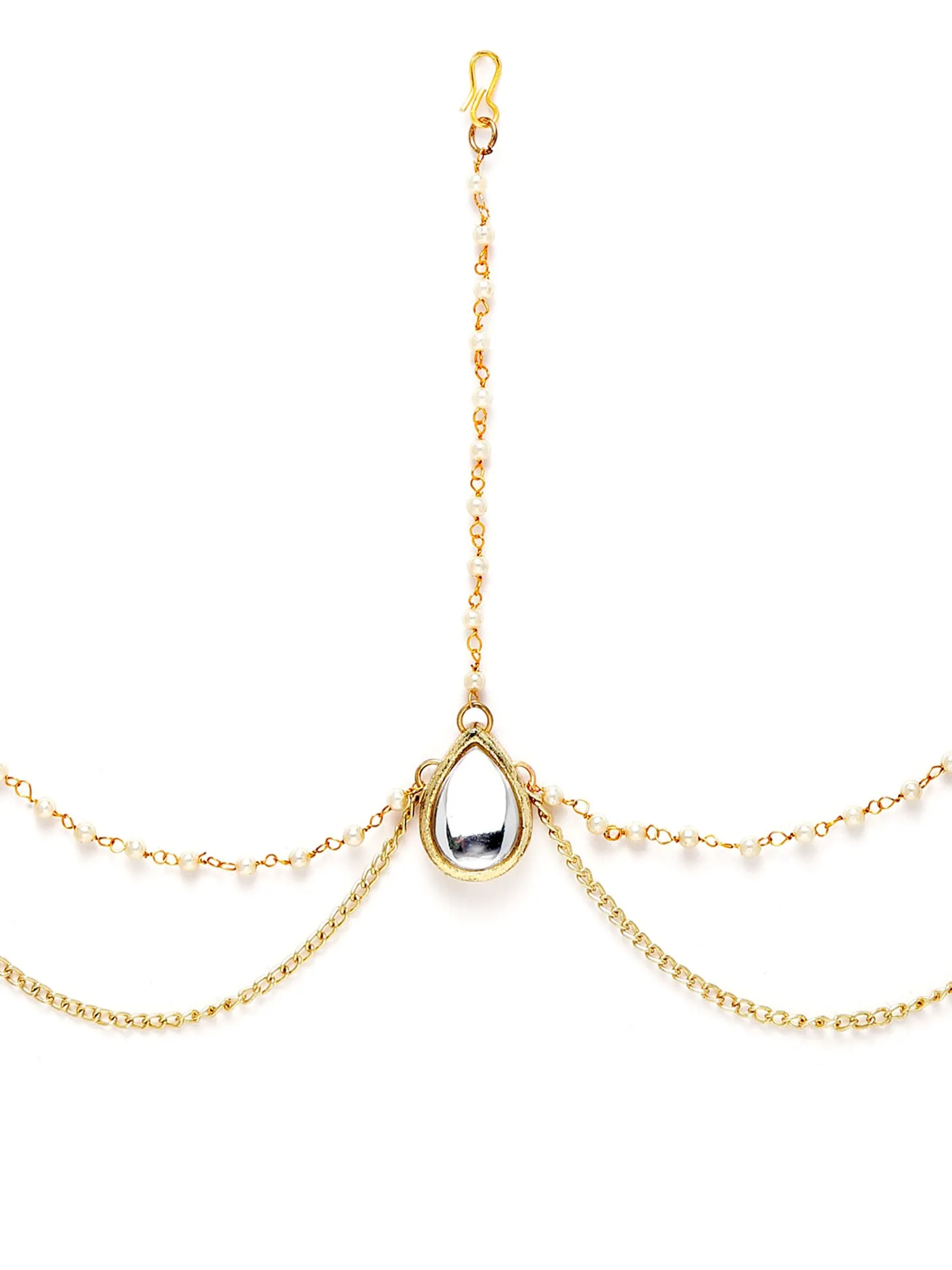 Karatcart Gold Plated Drop Shape Pearl Chain Mathapatti for Women