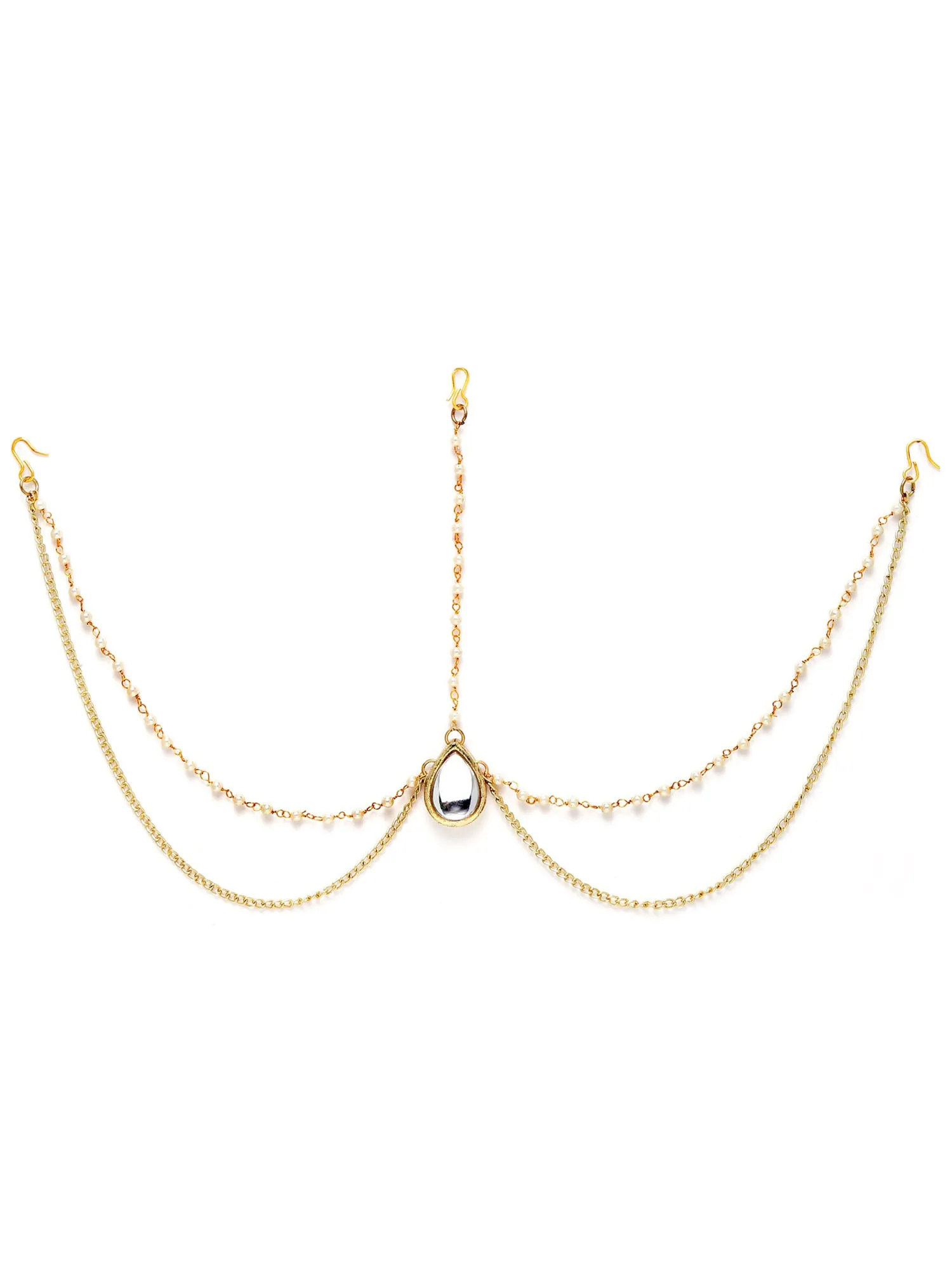 Karatcart Gold Plated Drop Shape Pearl Chain Mathapatti for Women