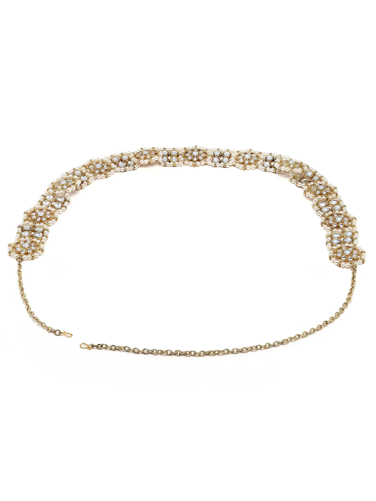 Karatcart Gold Plated Floral and Drop Shape Kundan and Pearl Beaded Kamarbandh