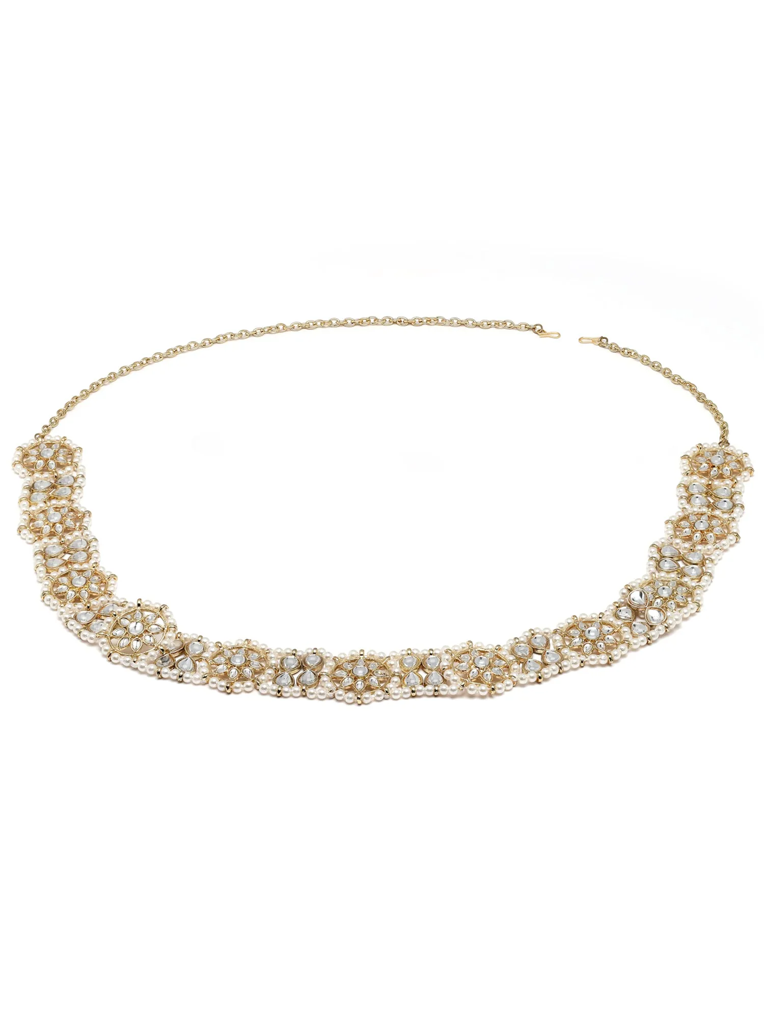 Karatcart Gold Plated Floral and Drop Shape Kundan and Pearl Beaded Kamarbandh