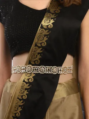 Karatcart Gold Plated Floral and Drop Shape Kundan and Pearl Beaded Kamarbandh