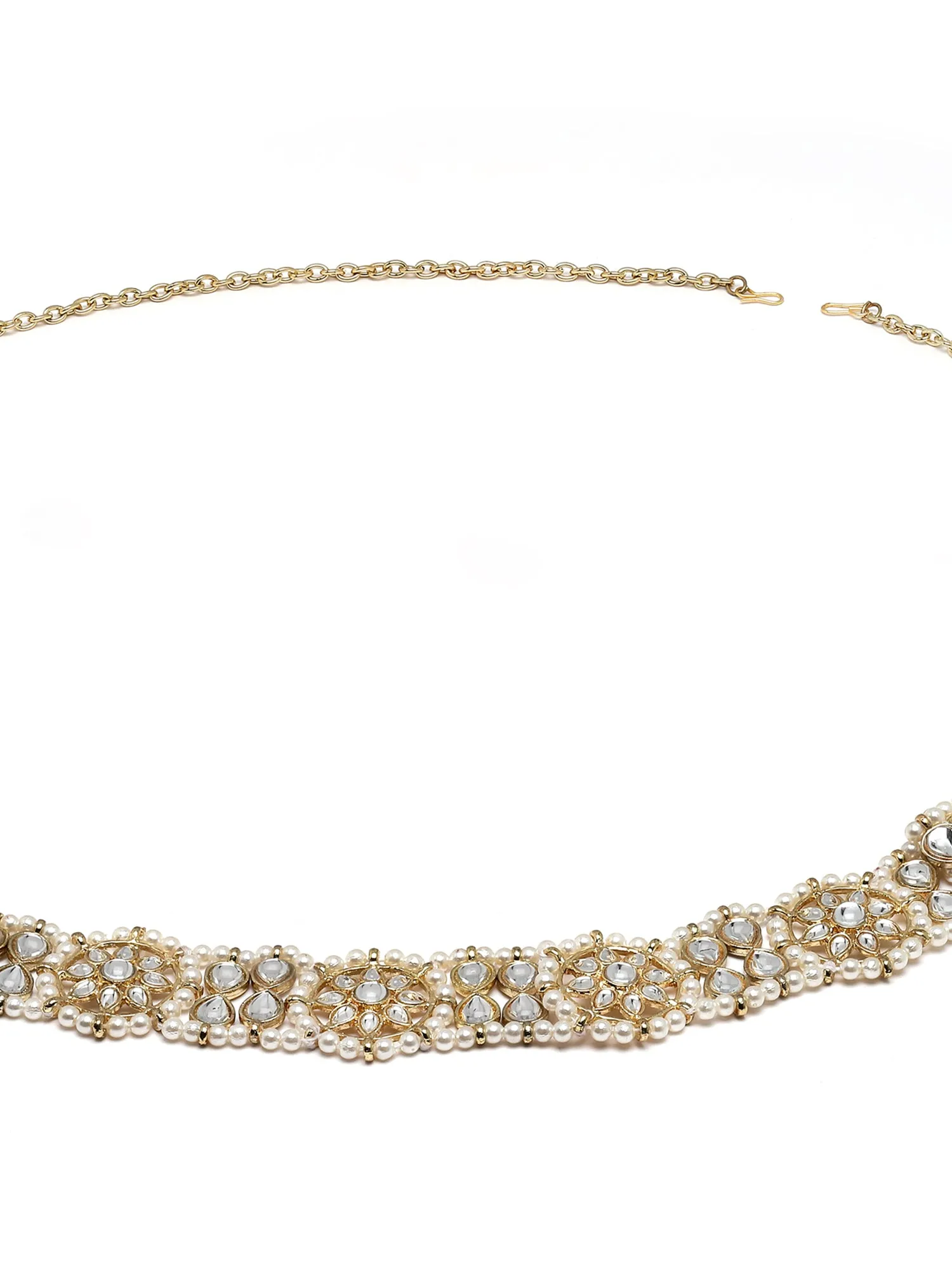 Karatcart Gold Plated Floral and Drop Shape Kundan and Pearl Beaded Kamarbandh