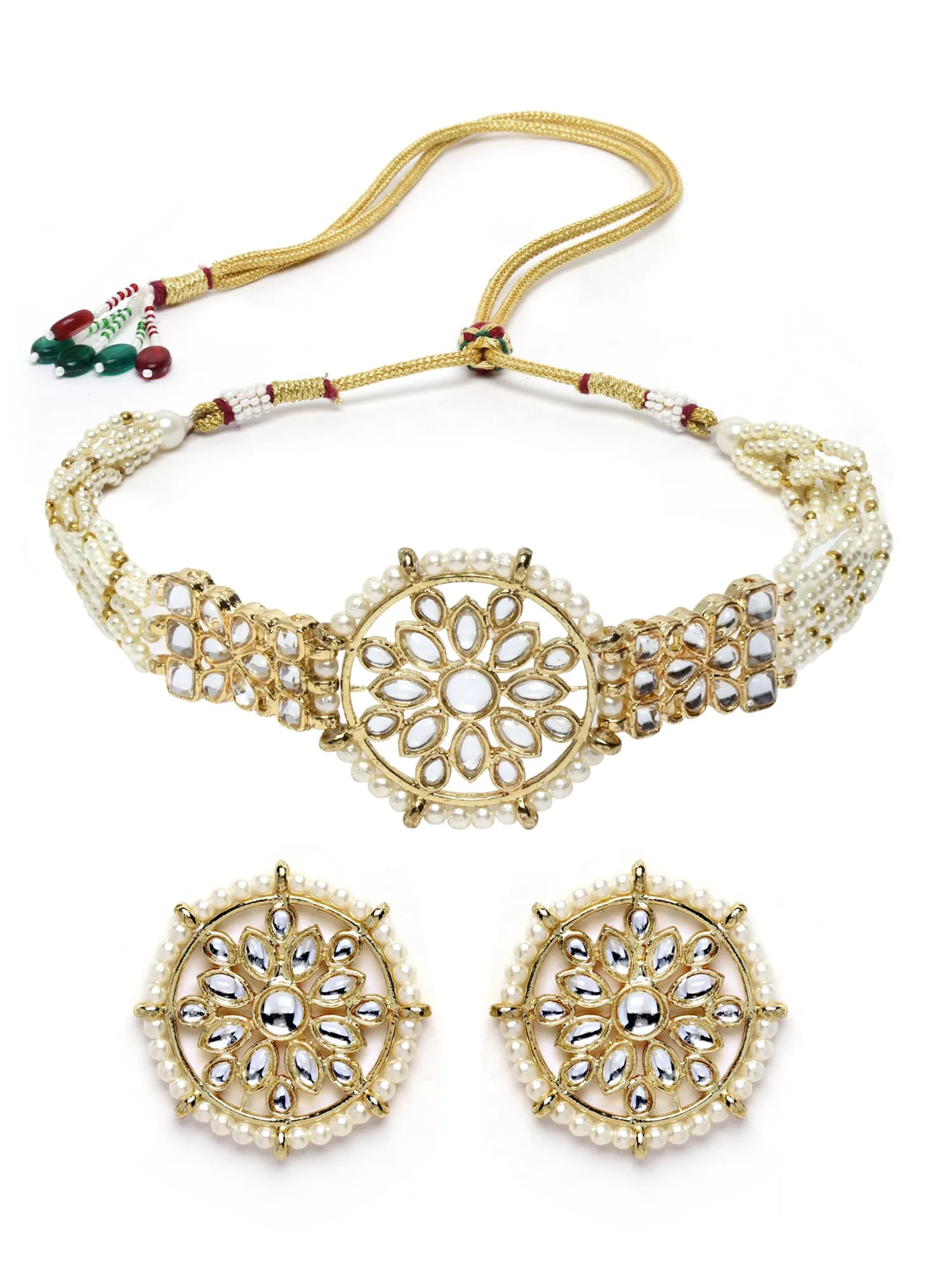 Karatcart Gold Plated Floral Pearl Beaded Choker Necklace Set