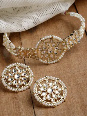 Karatcart Gold Plated Floral Pearl Beaded Choker Necklace Set