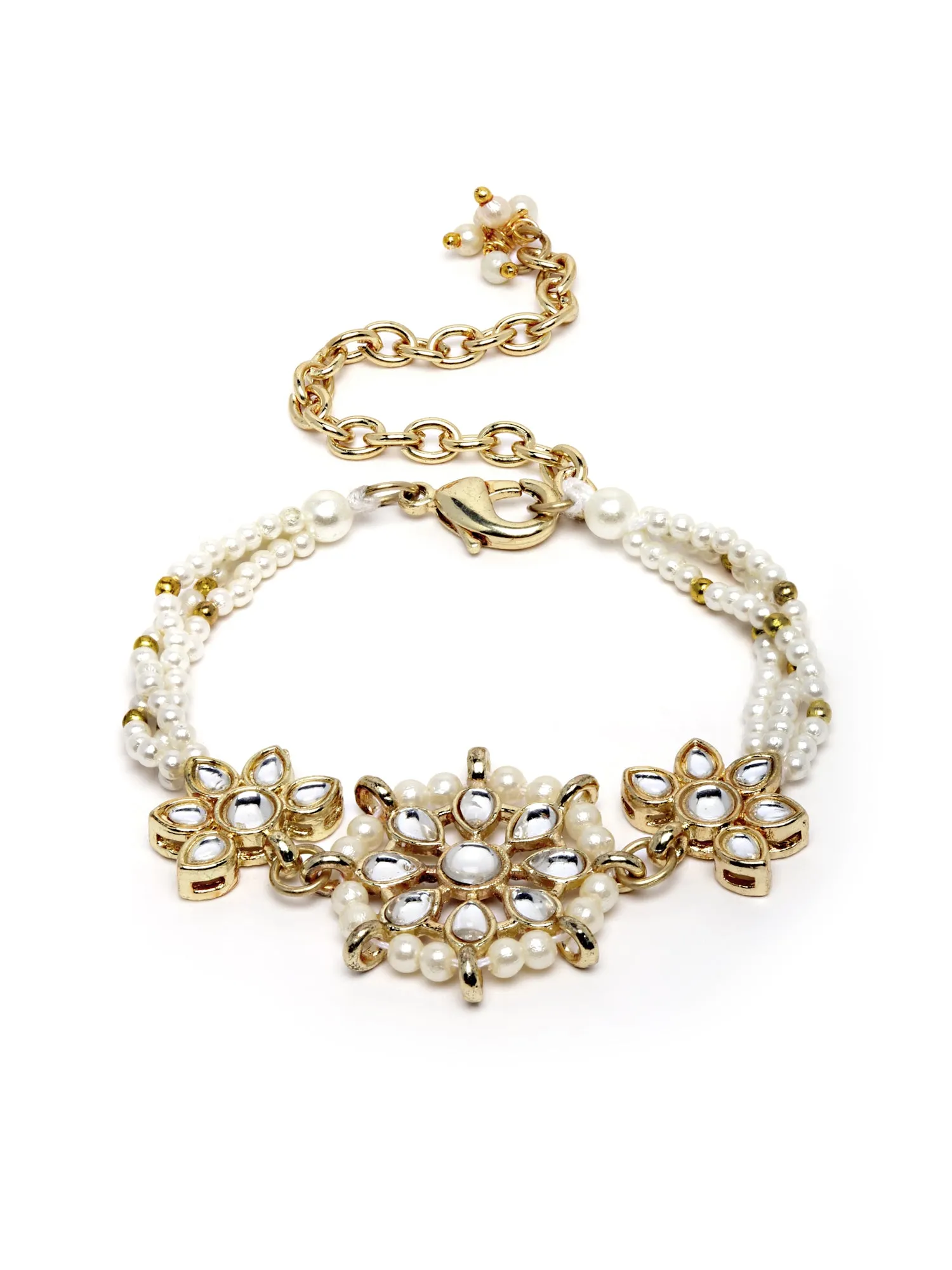 Karatcart Gold Plated Floral Pearl Beaded Choker Necklace with Earrings and Bracelet