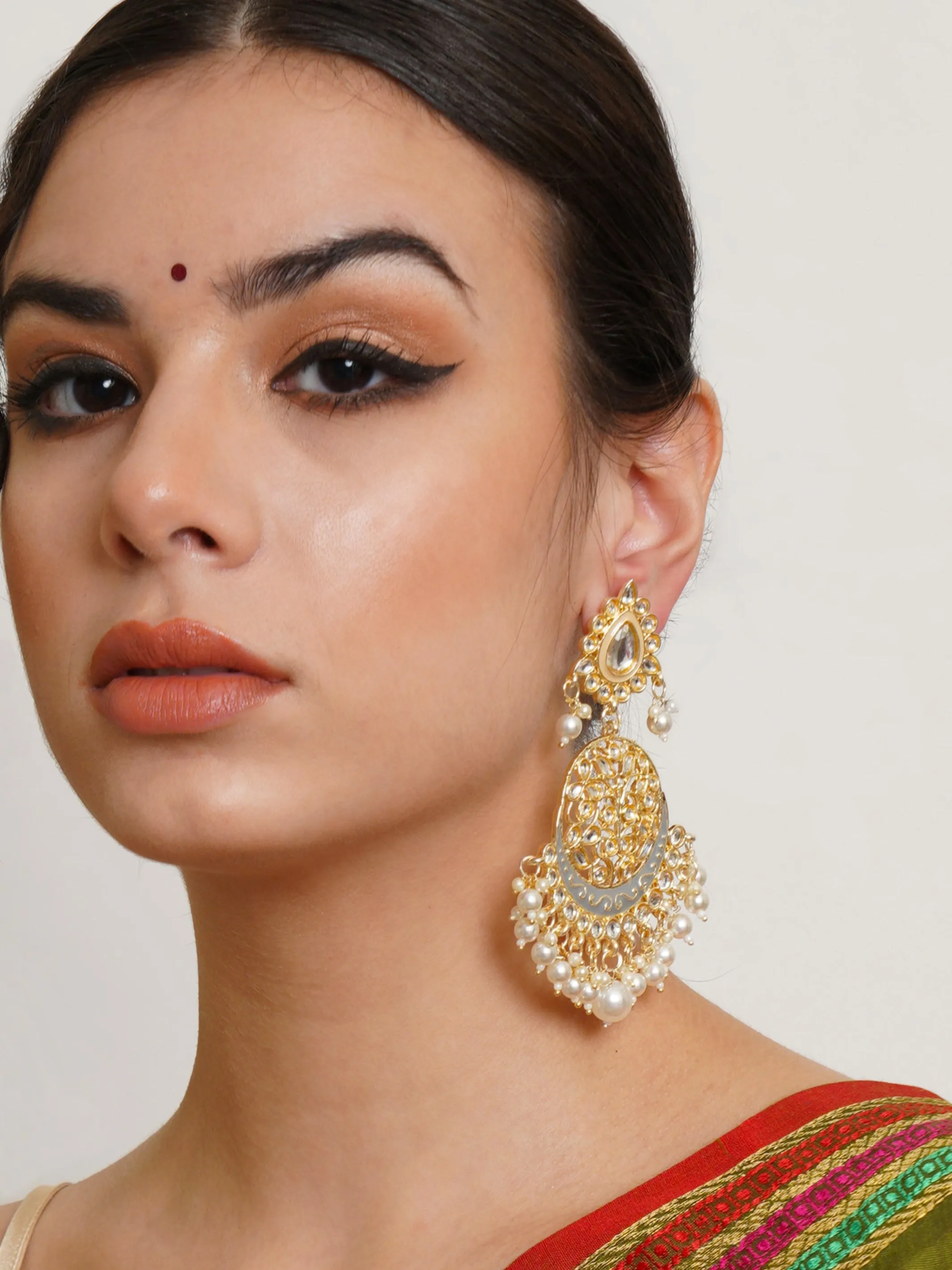 Karatcart Gold Plated Handcrafted Grey Meena and Pearl Dangler Earrings for Women