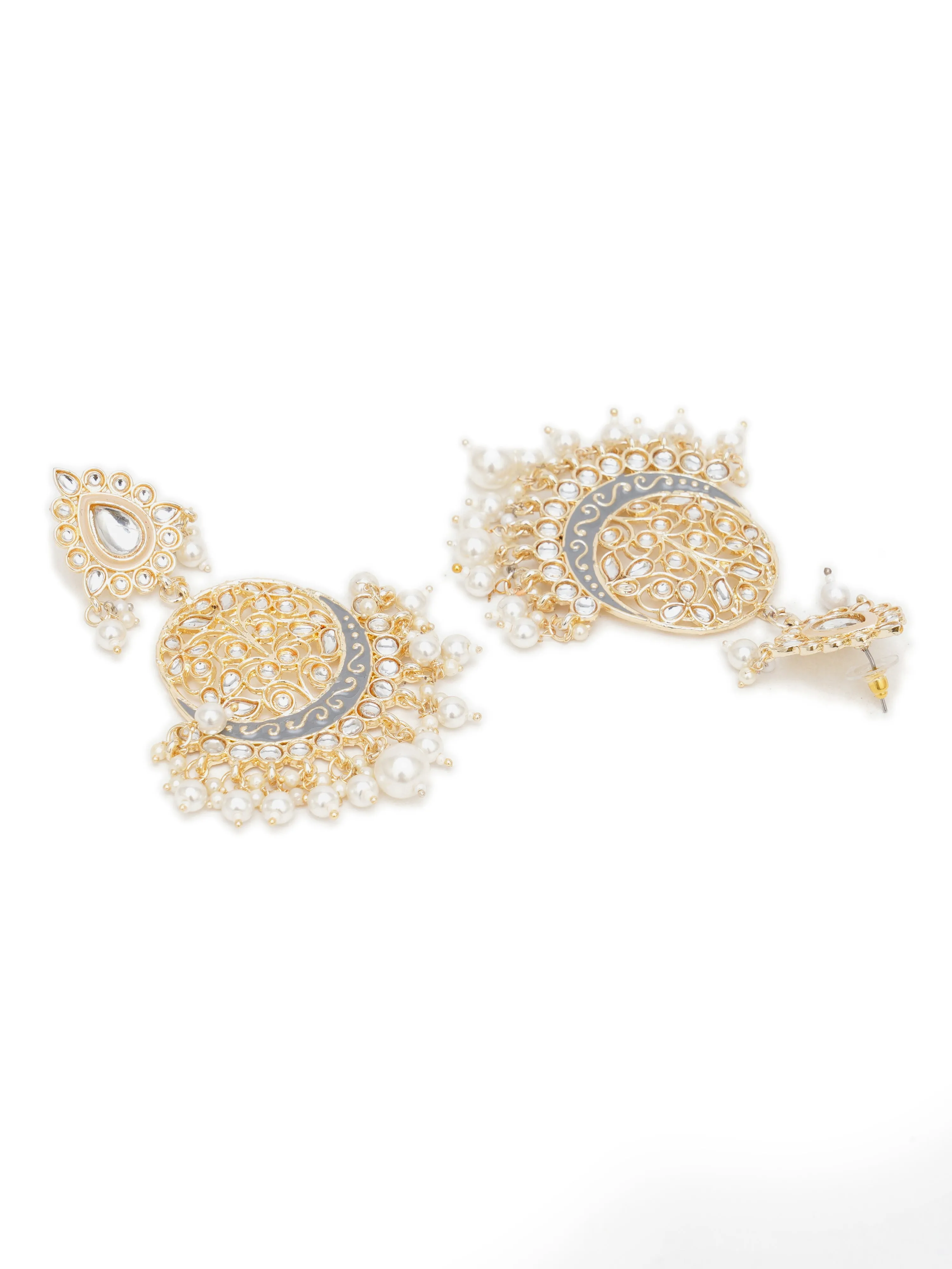 Karatcart Gold Plated Handcrafted Grey Meena and Pearl Dangler Earrings for Women