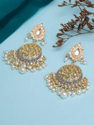 Karatcart Gold Plated Handcrafted Grey Meena and Pearl Dangler Earrings for Women