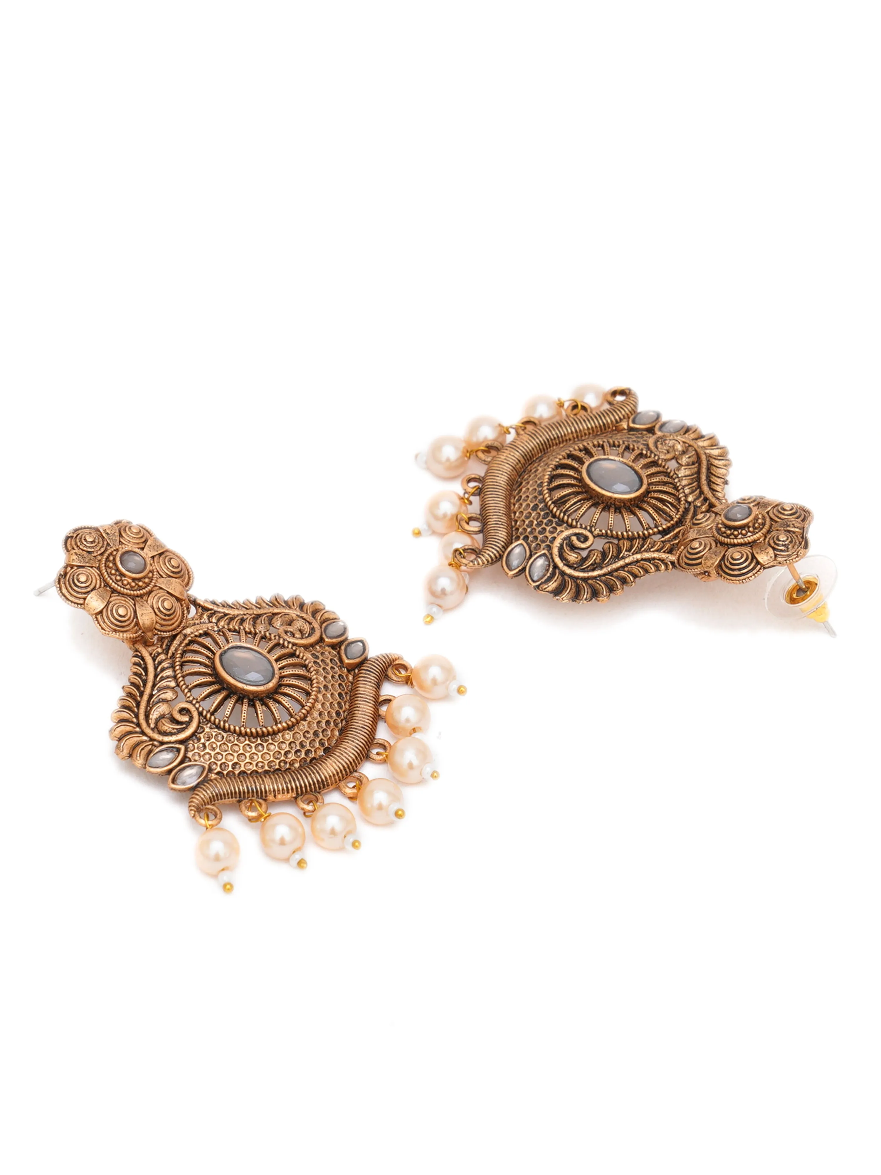 Karatcart Gold Plated Handcrafted Grey Stone Studded Dangler Earrings for Women