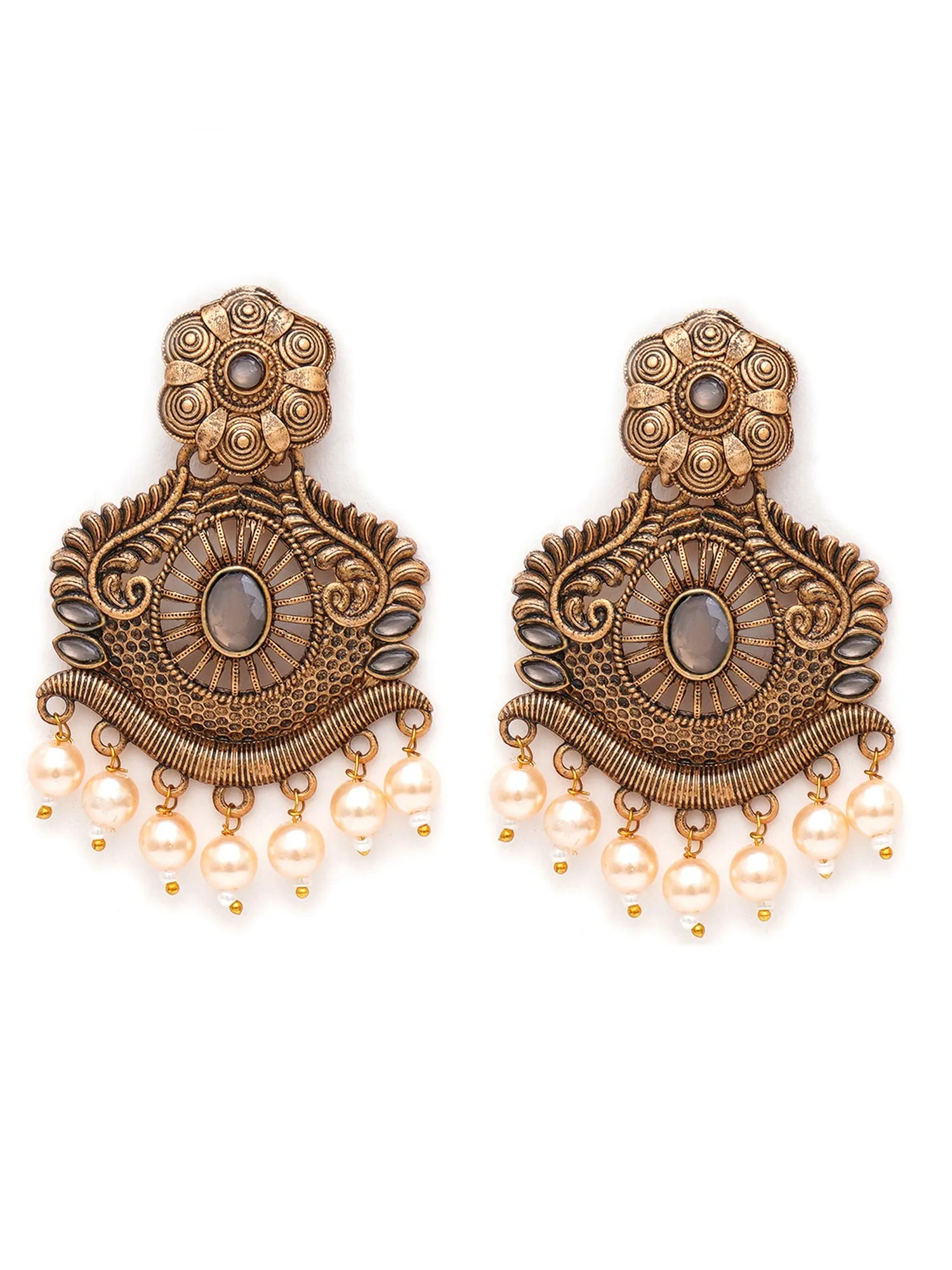 Karatcart Gold Plated Handcrafted Grey Stone Studded Dangler Earrings for Women