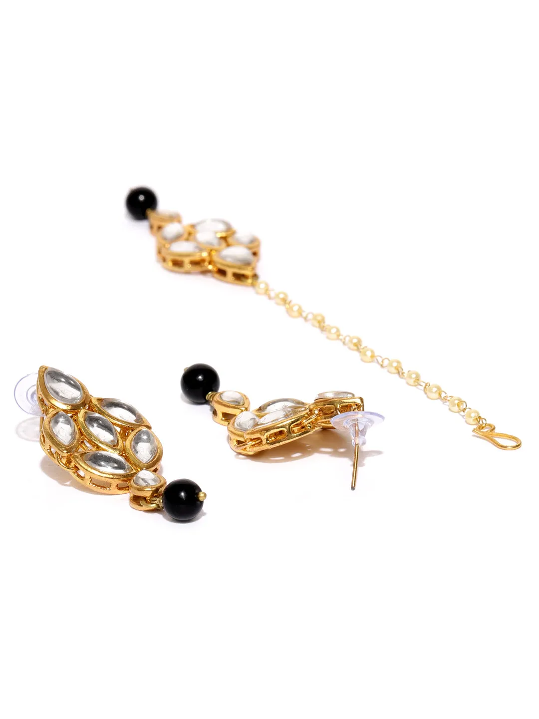 Karatcart Gold-Plated Handcrafted Kundan & Black Beads Studded Choker Necklace Set