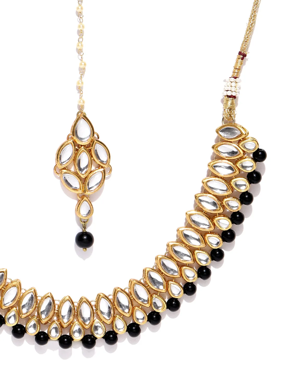 Karatcart Gold-Plated Handcrafted Kundan & Black Beads Studded Choker Necklace Set