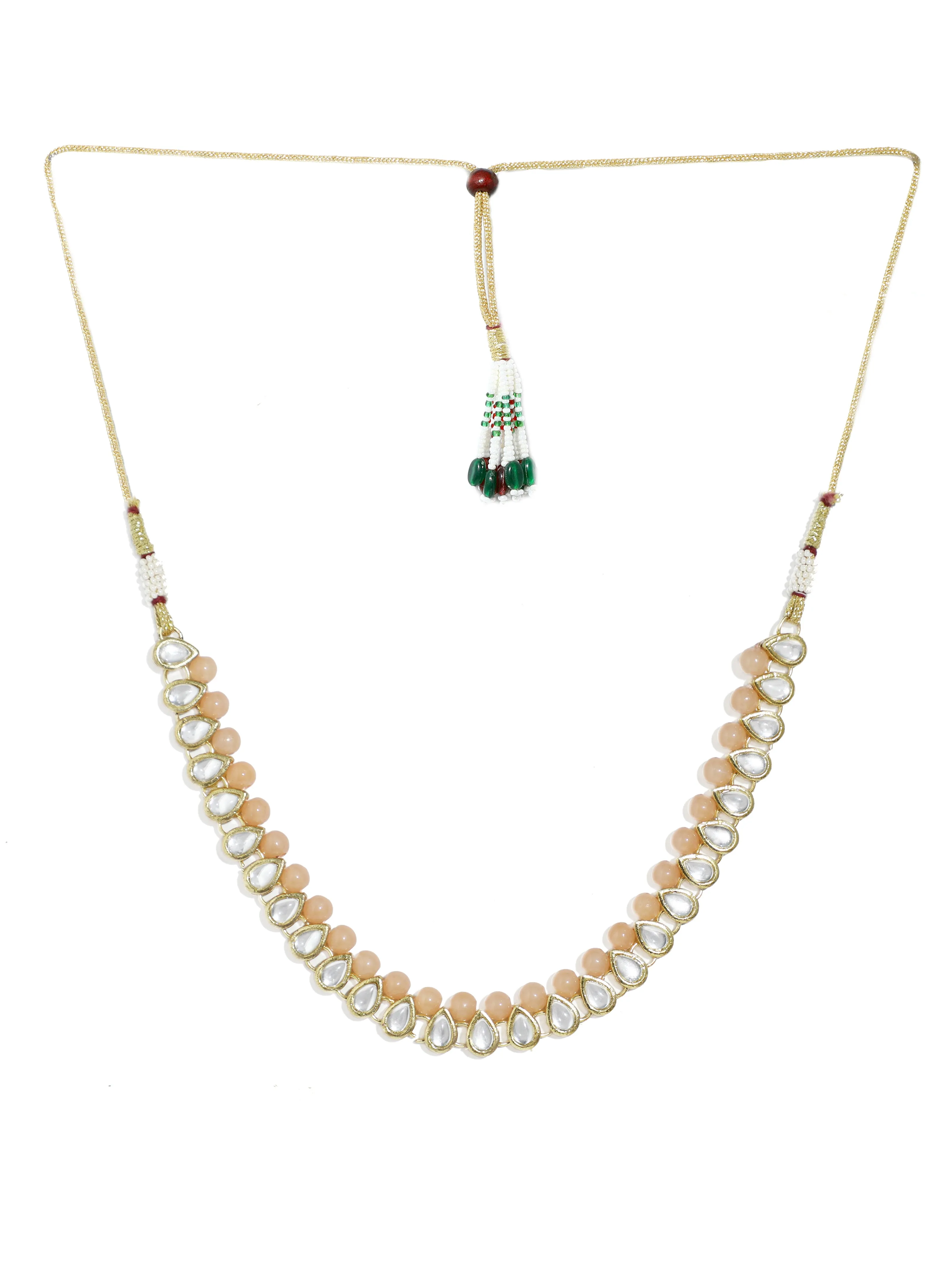 Karatcart Gold-Plated Handcrafted Kundan & Peach Beads Studded Choker Necklace Set