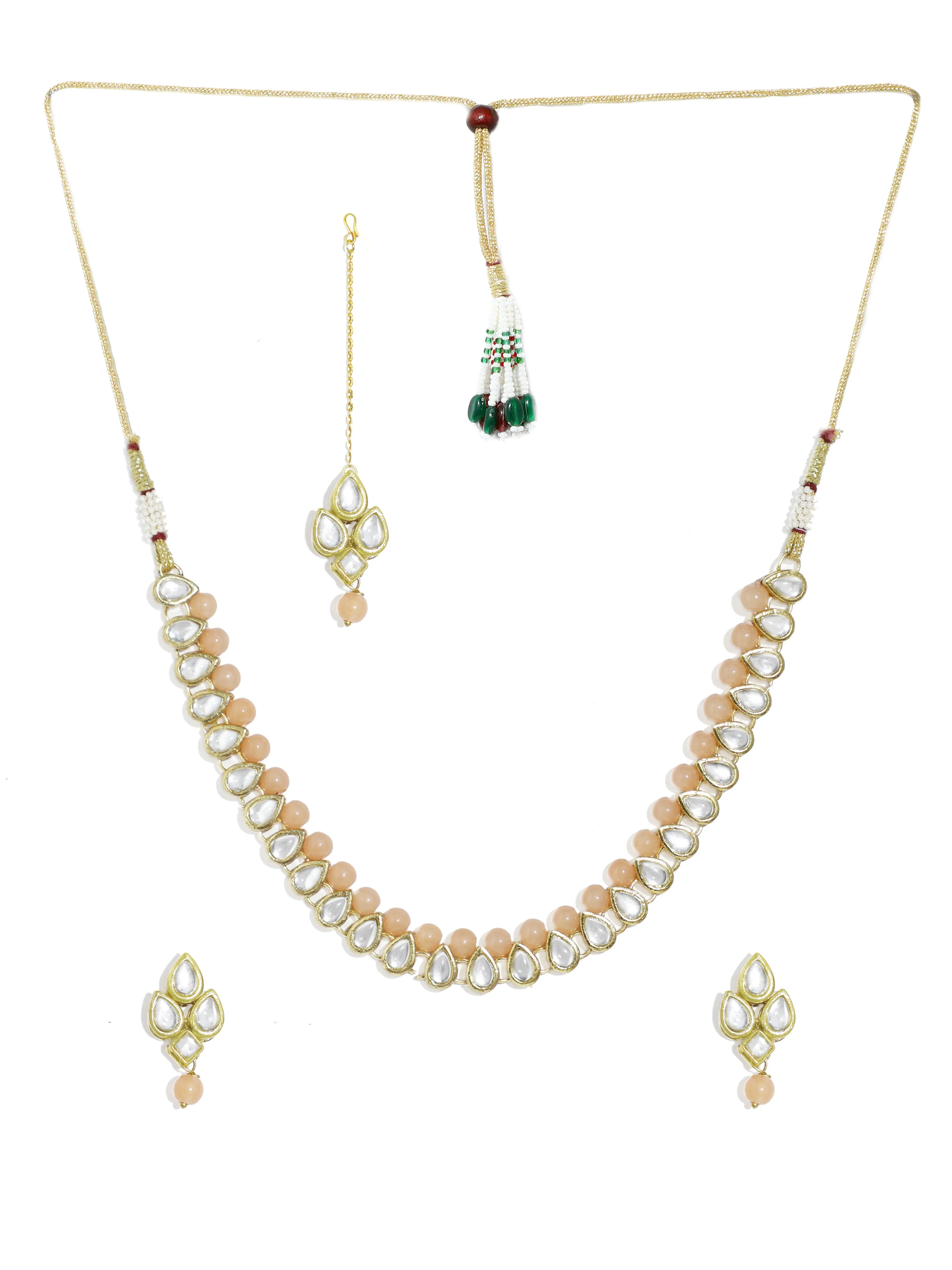 Karatcart Gold-Plated Handcrafted Kundan & Peach Beads Studded Choker Necklace Set