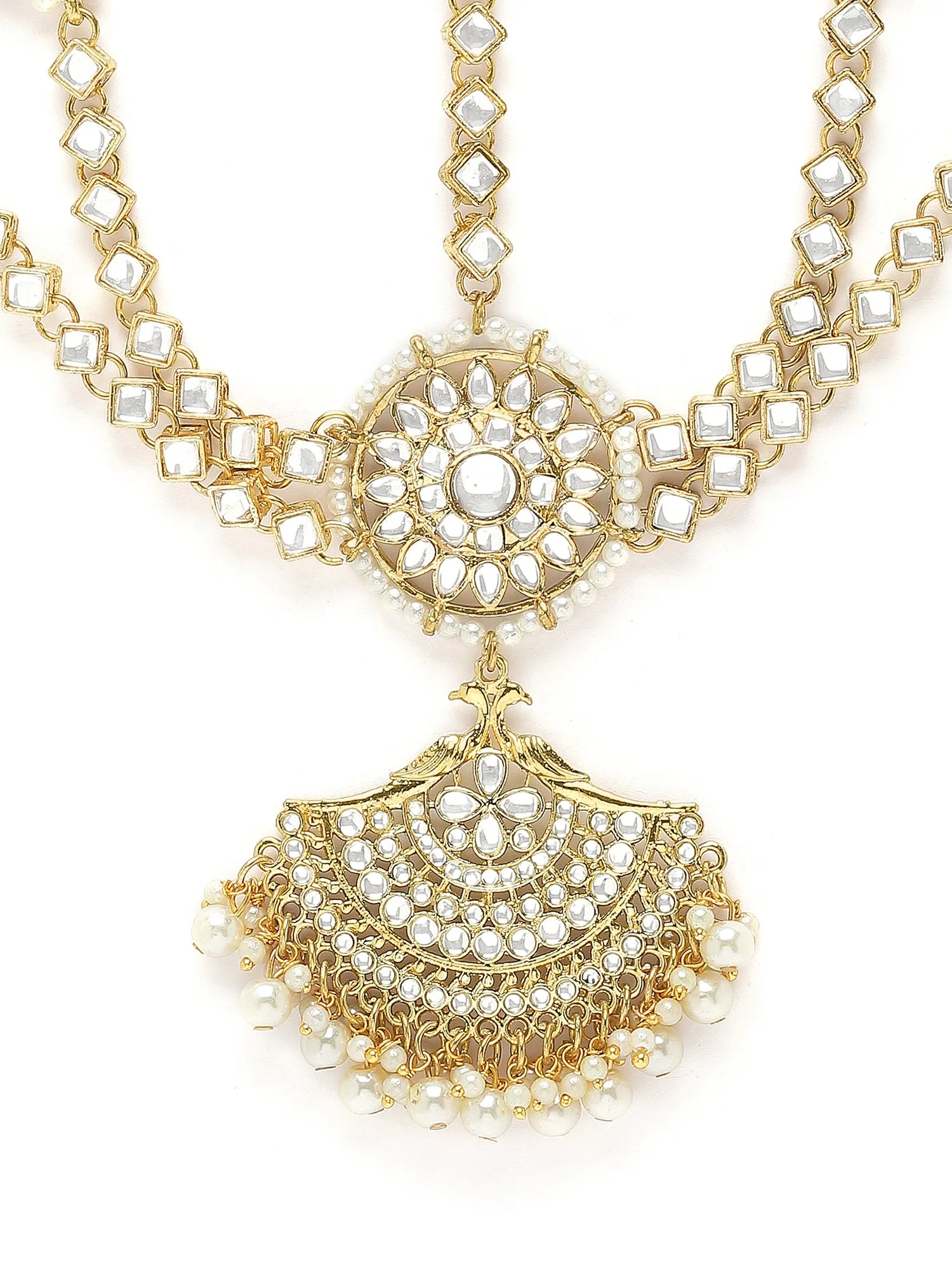 Karatcart Gold-Plated Moon Design Pearl and Kundan Mathapatti for Women