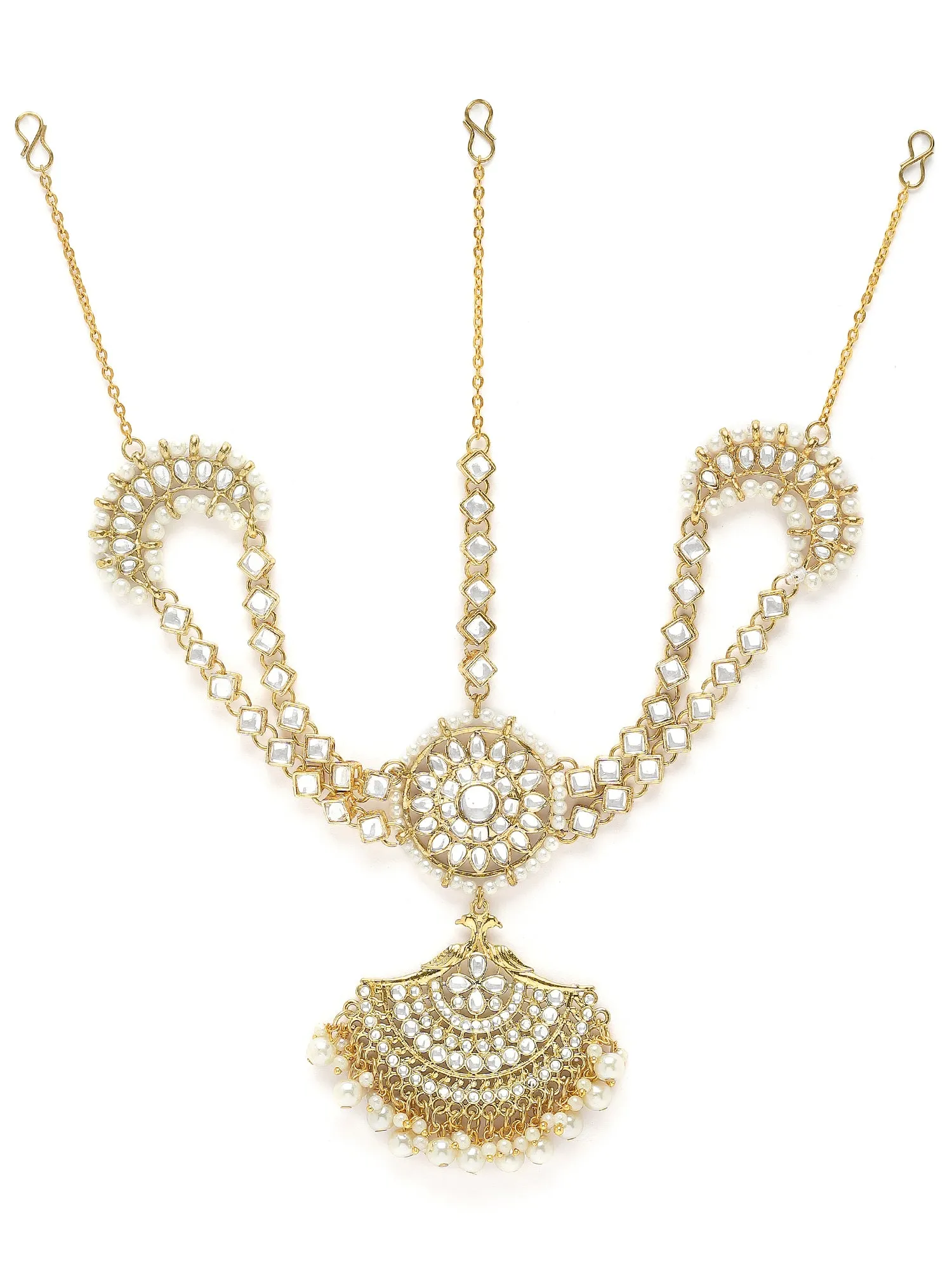 Karatcart Gold-Plated Moon Design Pearl and Kundan Mathapatti for Women