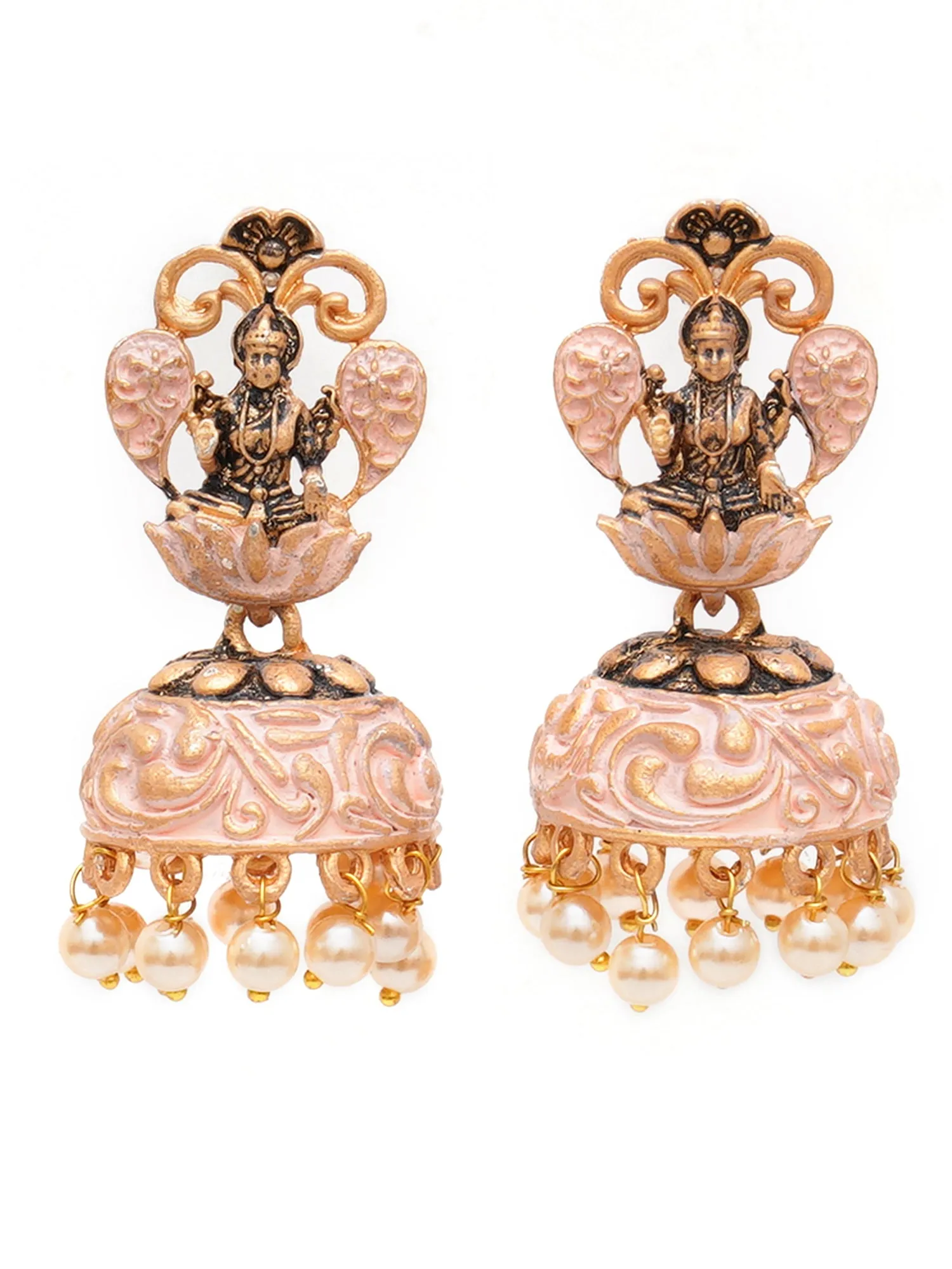 Karatcart Gold Plated Pink Meena Mata Laxmi Jhumki Earrings for Women