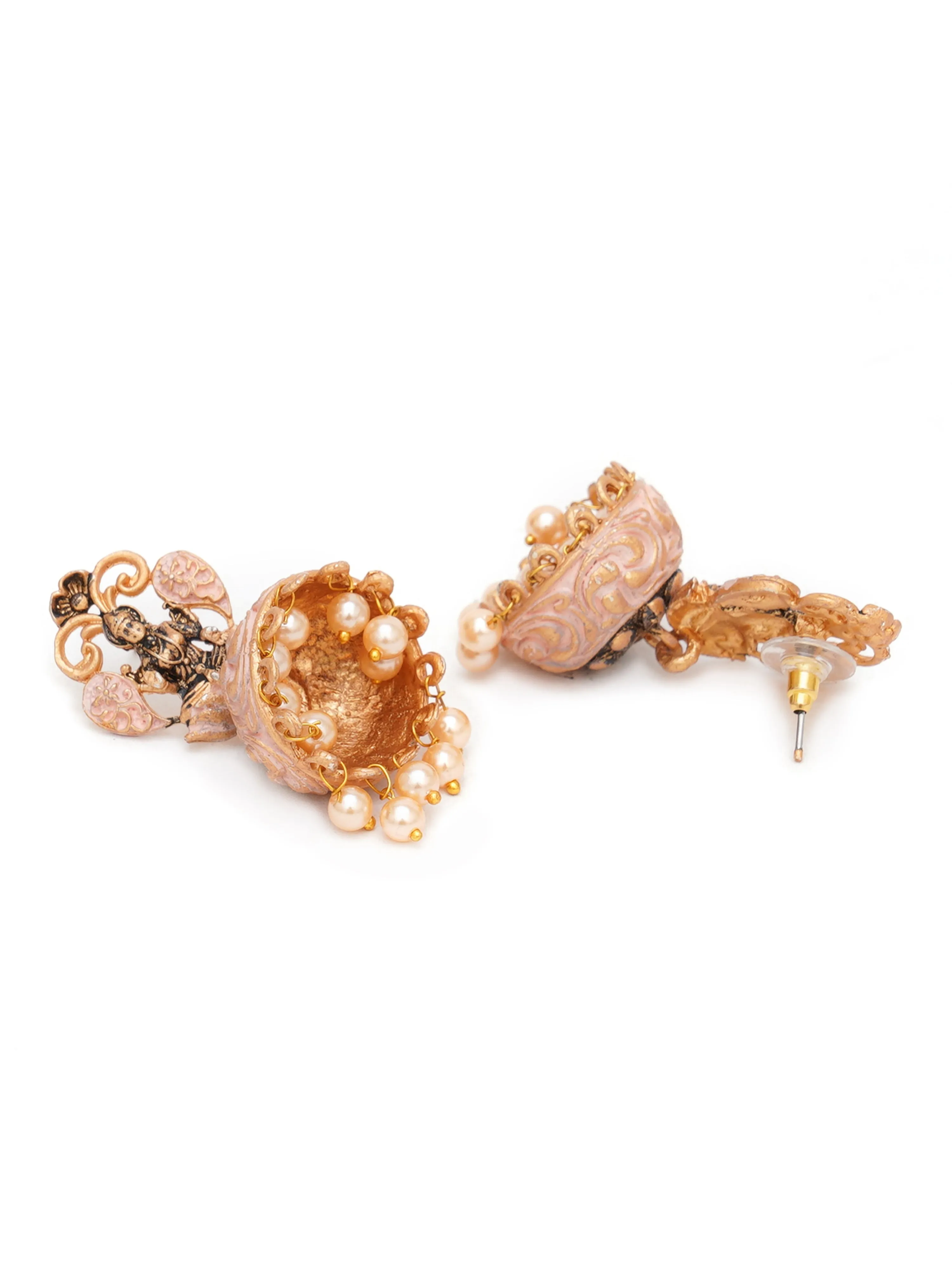 Karatcart Gold Plated Pink Meena Mata Laxmi Jhumki Earrings for Women